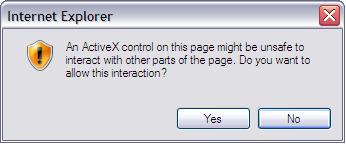 IE Active X warning dialog